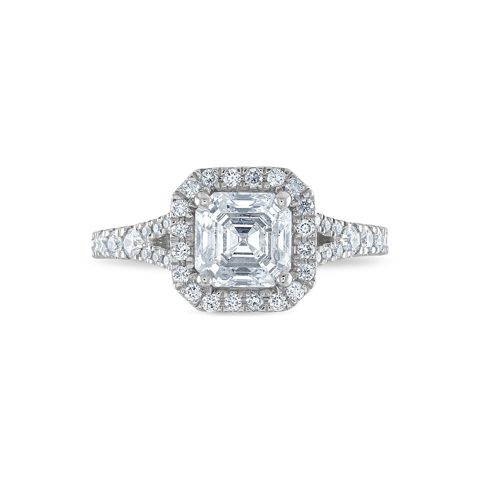 Royal Asscher Platinum 1.91cttw Royal Asscher Cut Halo Diamond Mako Engagement Ring