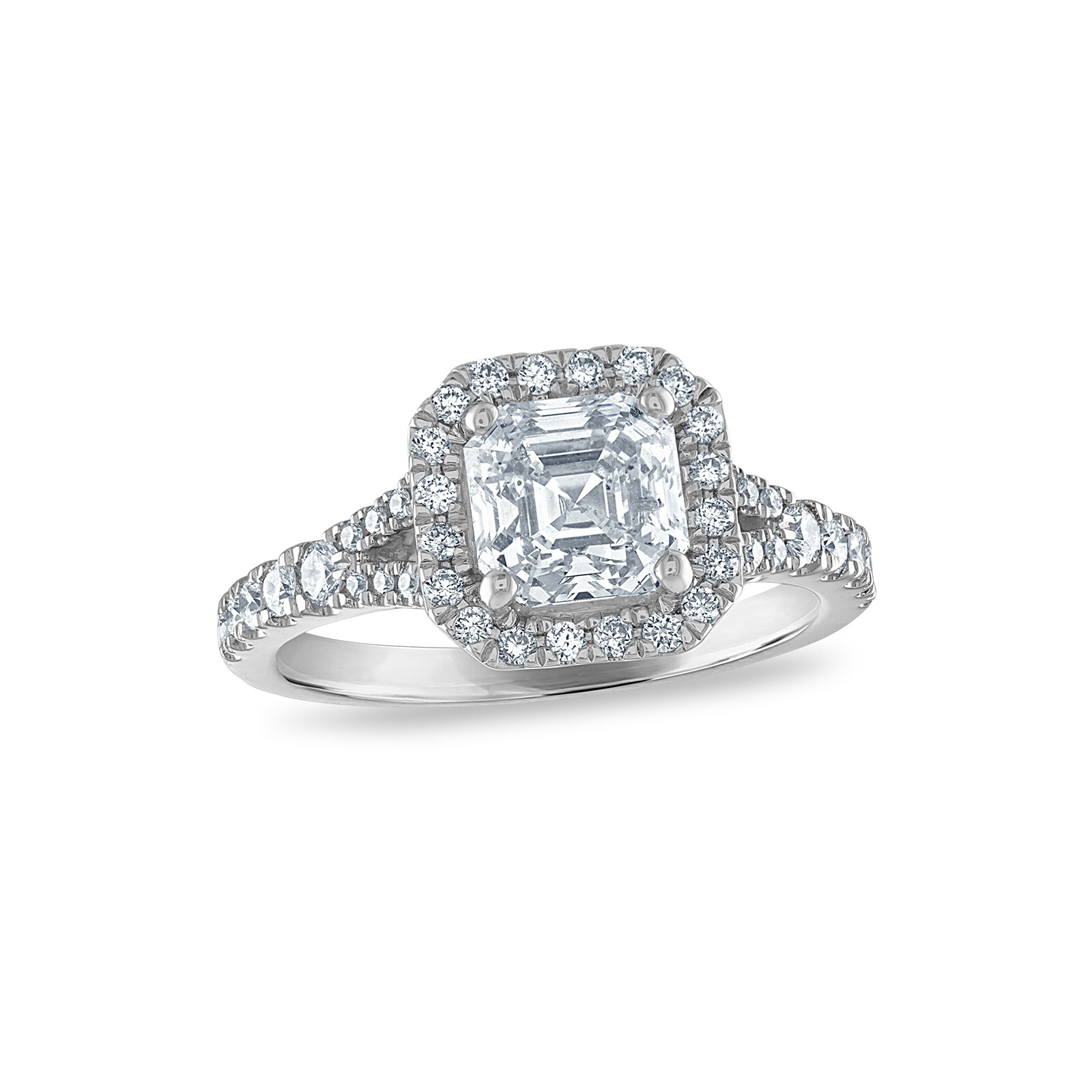 Royal Asscher Platinum 1.91cttw Royal Asscher Cut Halo Diamond Mako Engagement Ring