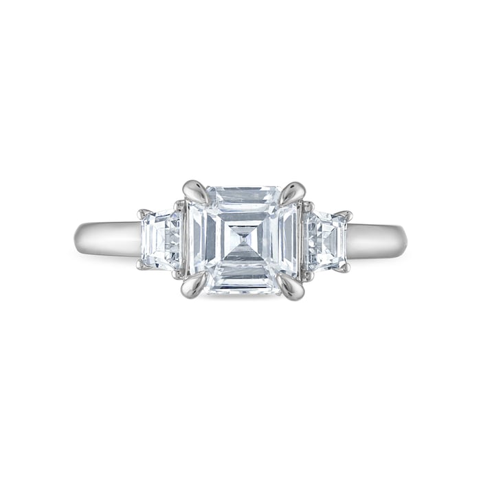 Royal Asscher Platinum 2.47cttw Royal Asscher Cut Diamond Rania 3 Stone Engagement Ring