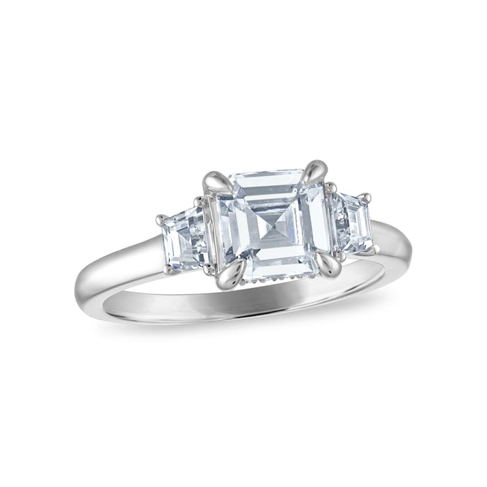 Royal Asscher Platinum 2.47cttw Royal Asscher Cut Diamond Rania 3 Stone Engagement Ring