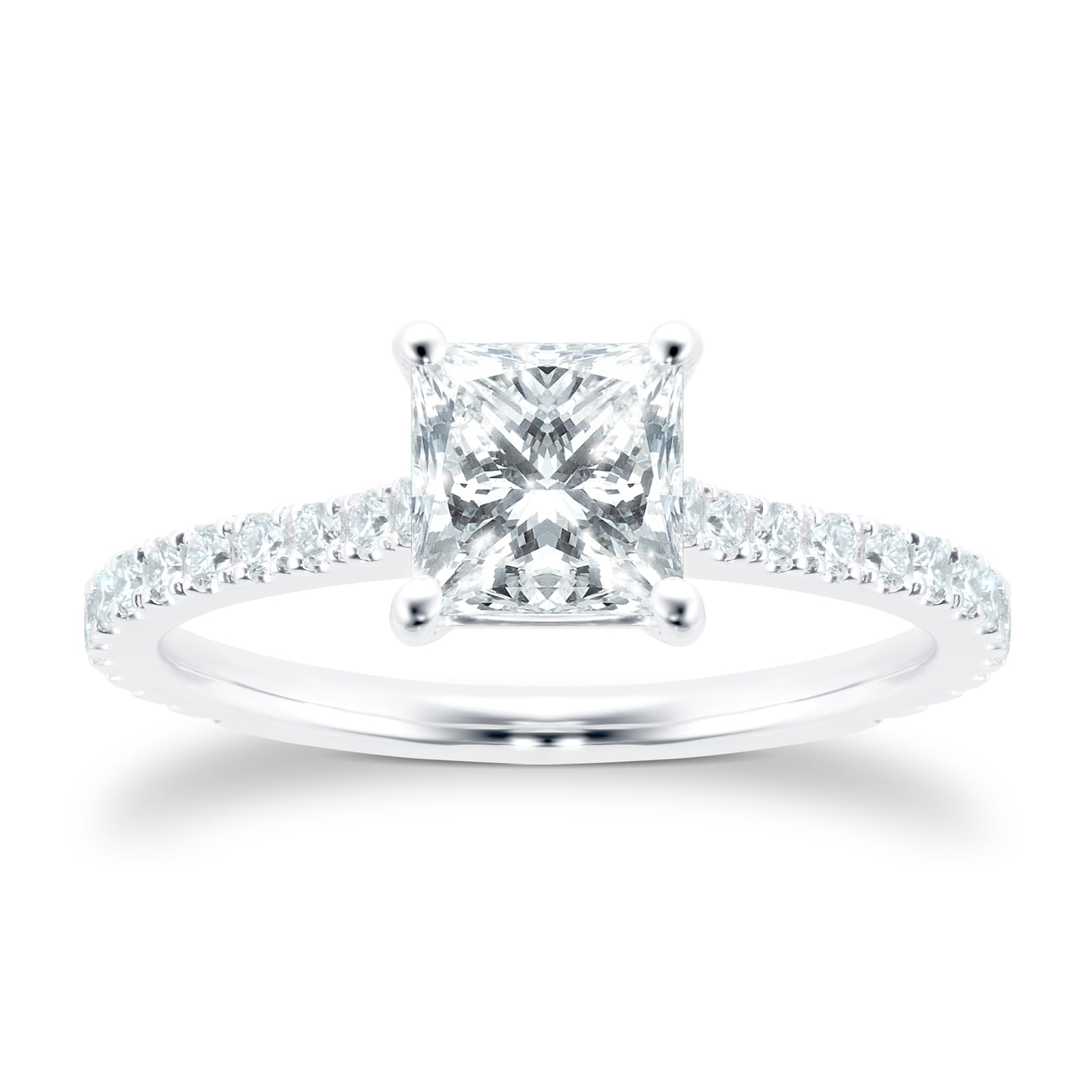 Mayors Platinum 1.47cttw Princess Cut Solitaire with Diamond Set Shoulders Engagement Ring