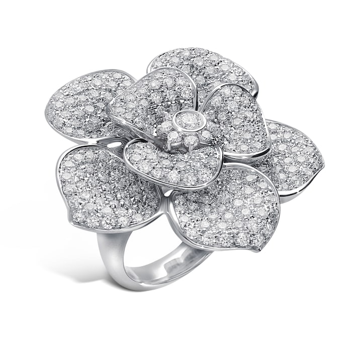 Leo Pizzo 18k White Gold 3.74cttw Pavé Diamond Large Flower Ring Size 6.5