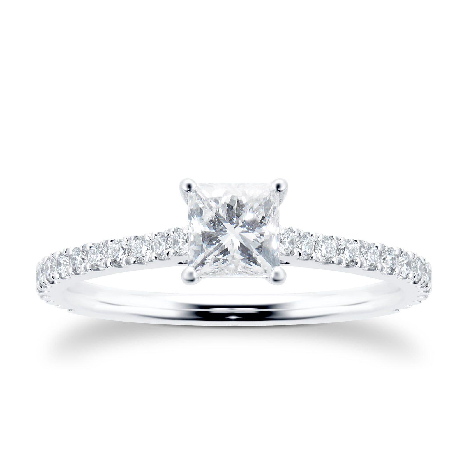Mayors Platinum 0.99cttw Princess Cut Solitaire with Diamond Set Shoulders Engagement Ring