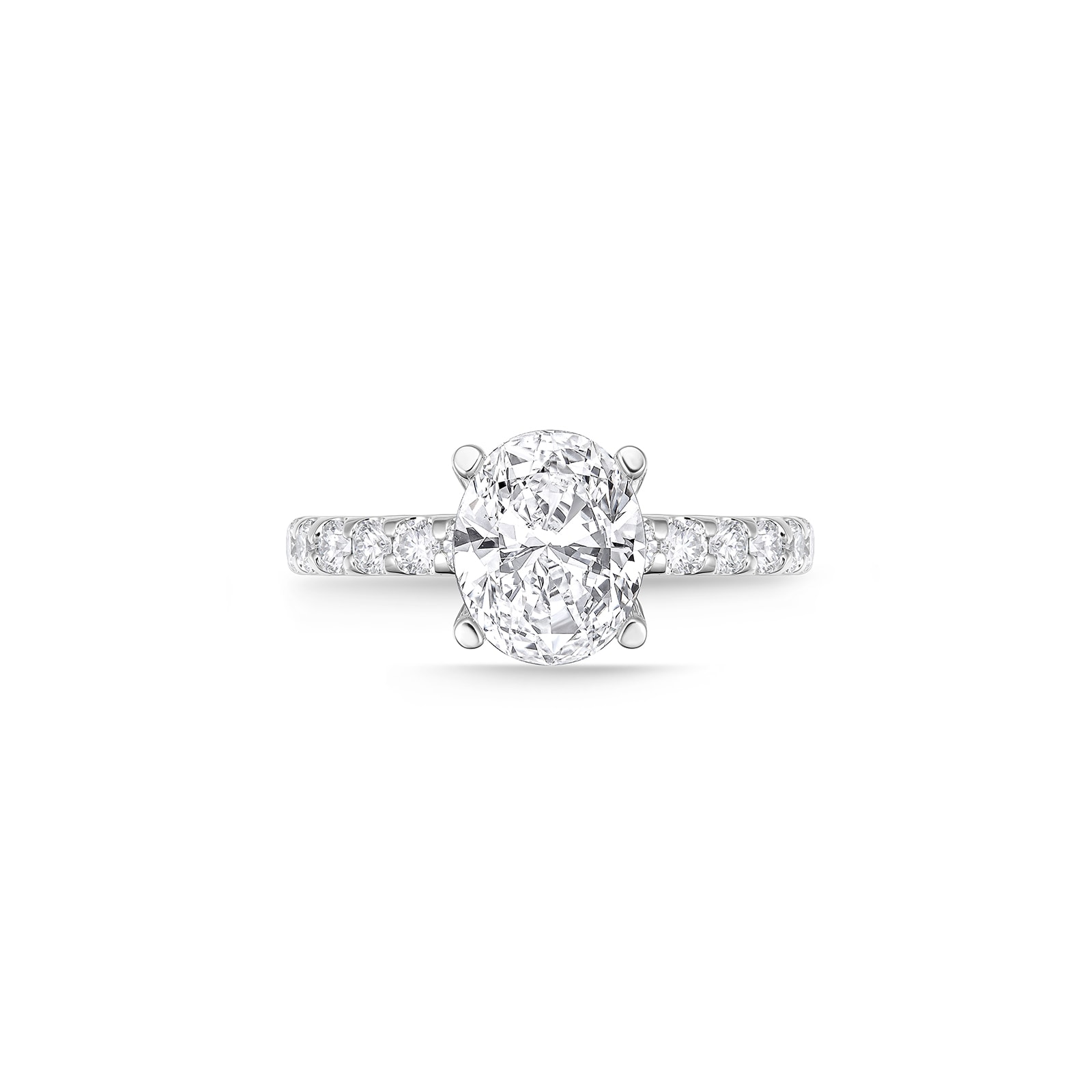 Mayors Platinum 1.48cttw Oval Solitaire with Diamond Set shoulders Engagement Ring