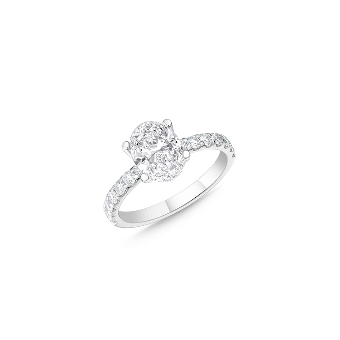 Mayors Platinum 1.48cttw Oval Solitaire with Diamond Set shoulders Engagement Ring