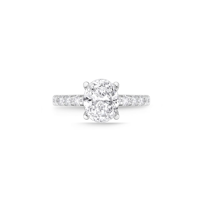 Mayors Platinum 1.51cttw Oval Solitaire with Diamond Set shoulders Engagement Ring