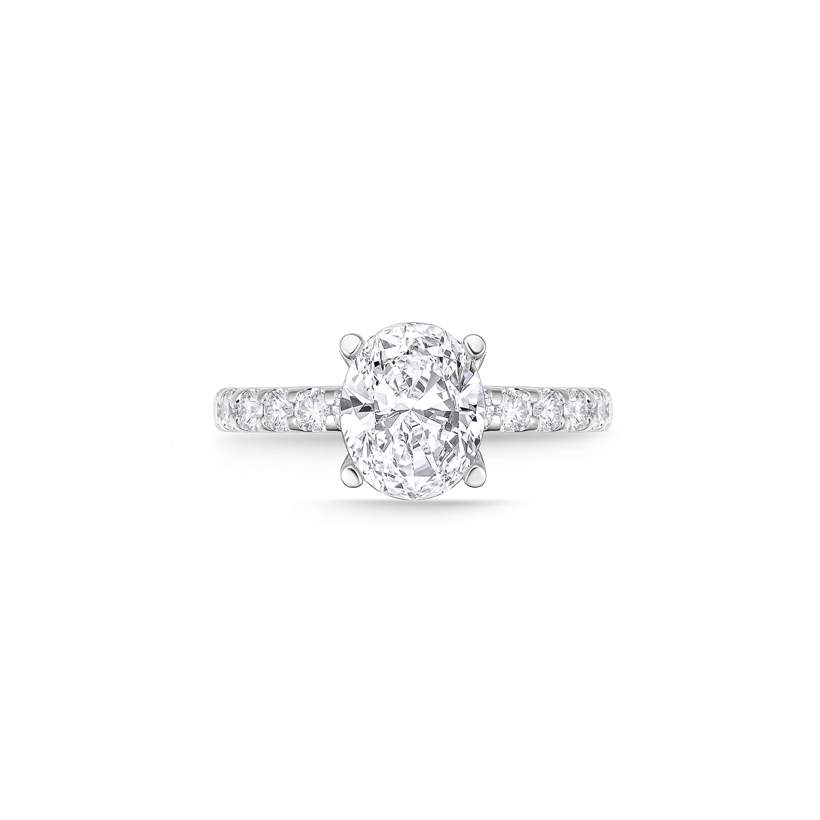 Mayors Platinum 1.51cttw Oval Solitaire with Diamond Set shoulders Engagement Ring