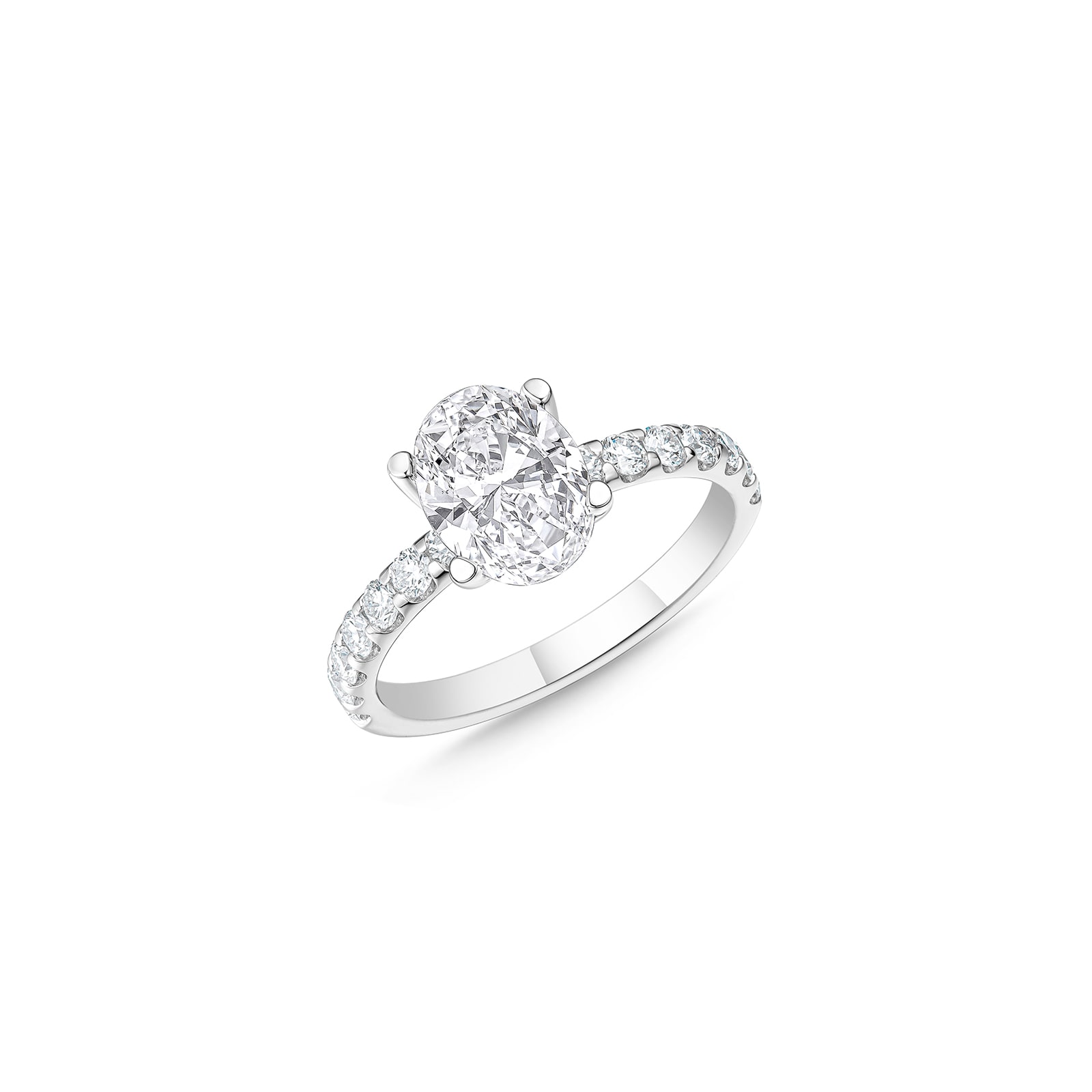 Mayors Platinum 1.51cttw Oval Solitaire with Diamond Set shoulders Engagement Ring