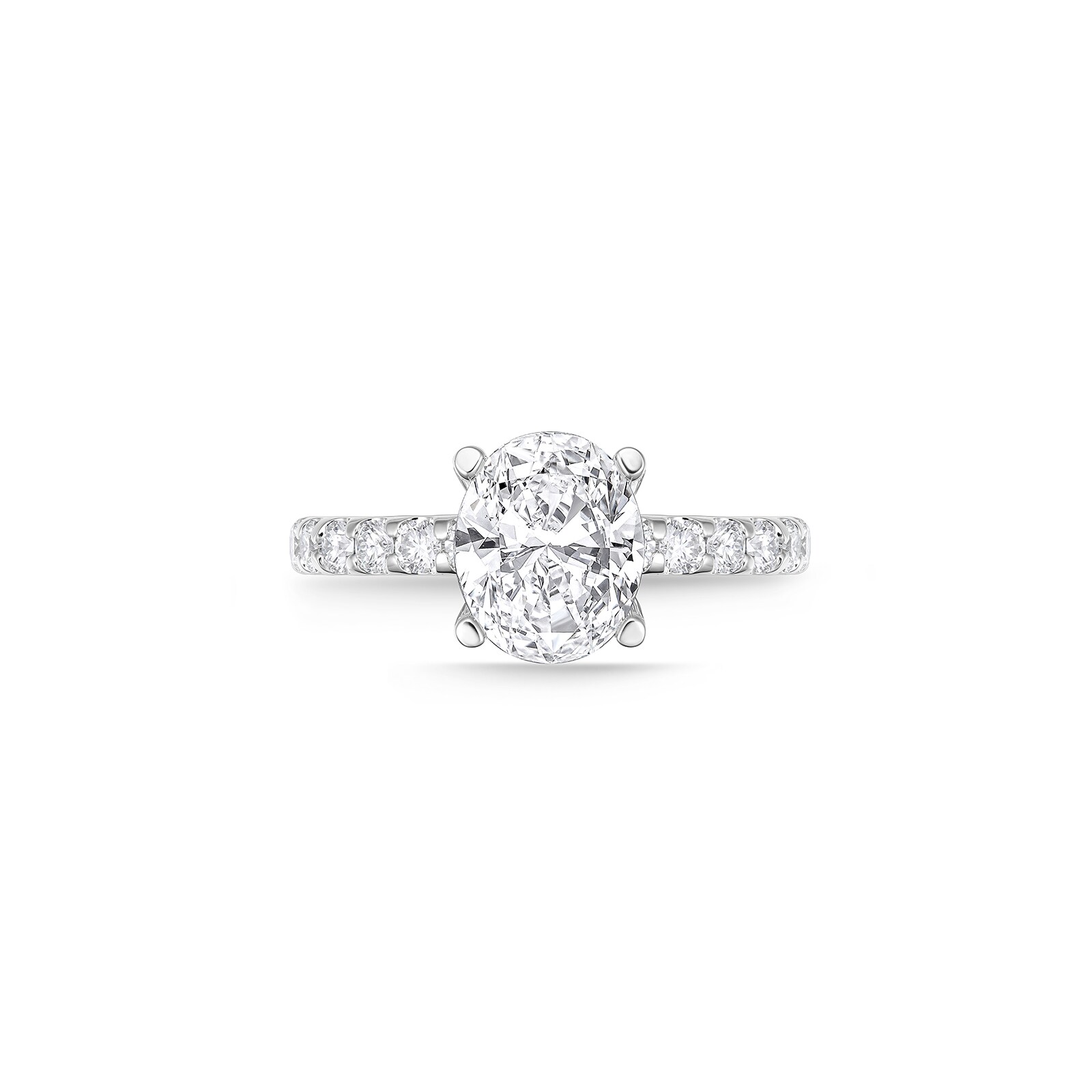 Mayors Platinum 1.51cttw Oval Solitaire with Diamond Set shoulders Engagement Ring