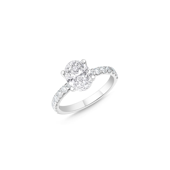 Mayors Platinum 1.51cttw Oval Solitaire with Diamond Set shoulders Engagement Ring