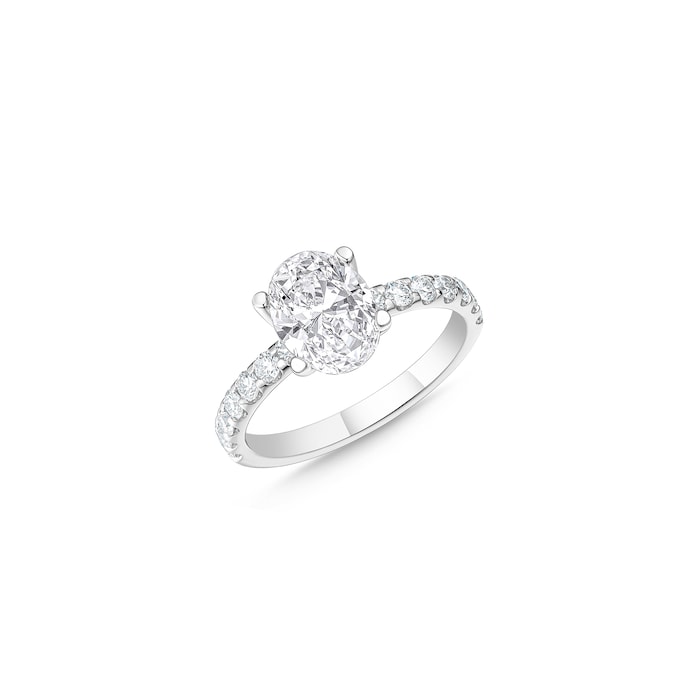 Mayors Platinum 1.50cttw Oval Solitaire with Diamond Set shoulders Engagement Ring