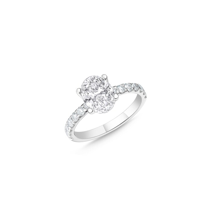 Mayors Platinum 1.50cttw Oval Solitaire with Diamond Set shoulders Engagement Ring