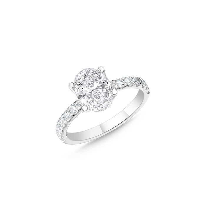 Mayors Platinum 1.54cttw Oval Diamond Solitaire with Diamond Set shoulders Engagement Ring