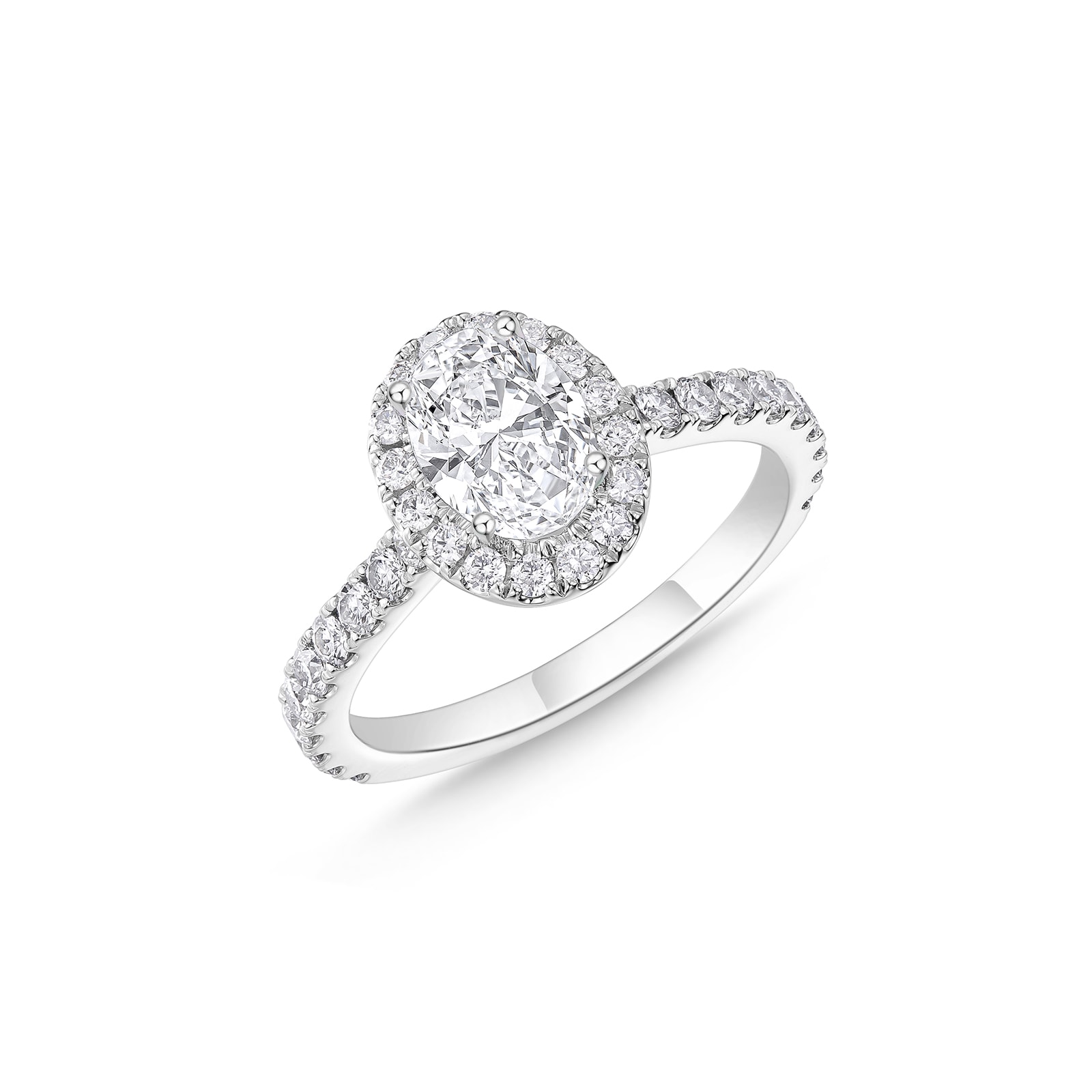 Mayors Platinum 2.19cttw Oval Diamond Single Halo Set Shoulders Engagement Ring - Ring Size 6