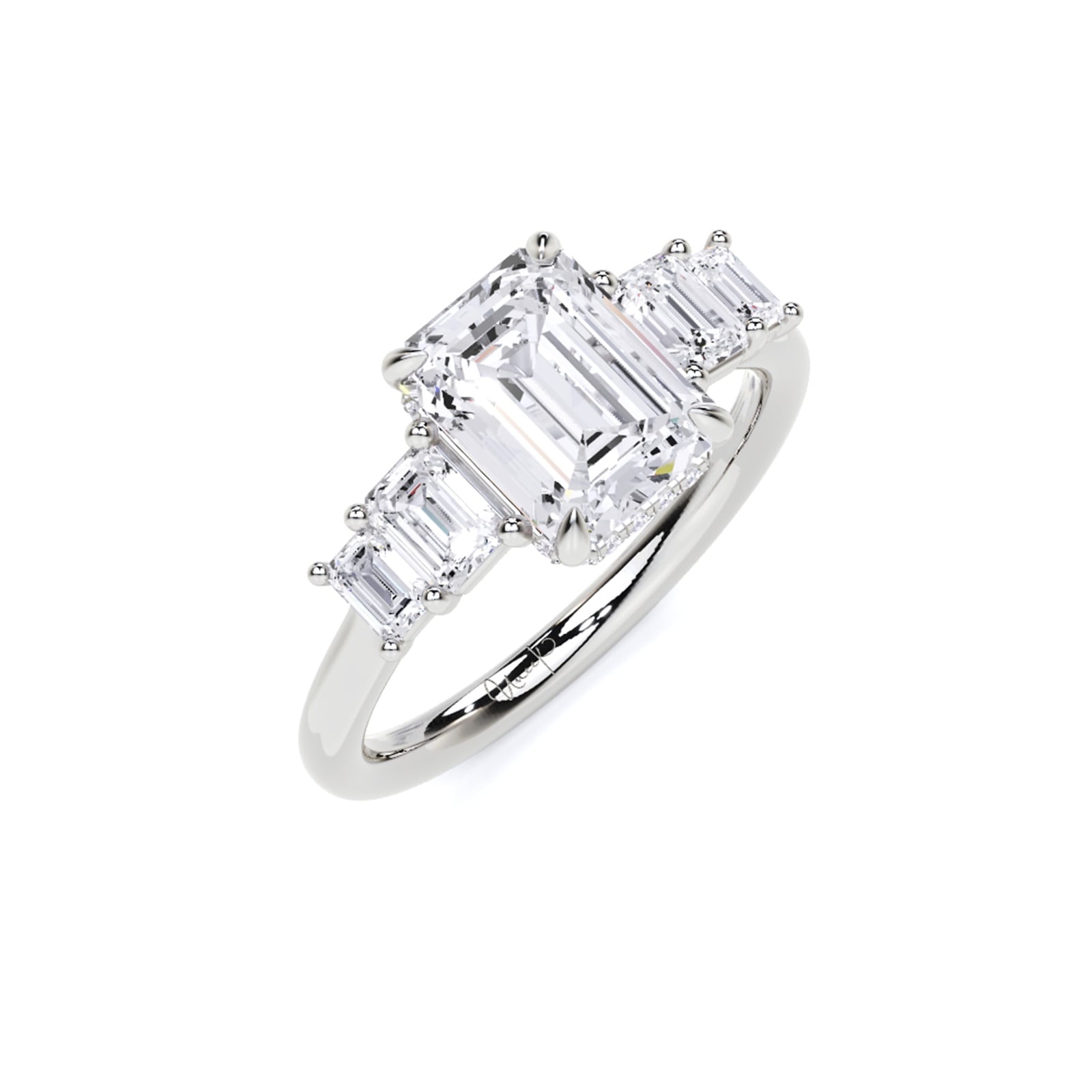 WOS Platinum 2.00cttw Diamond Emerald Cut 5 Stone Engagement Ring