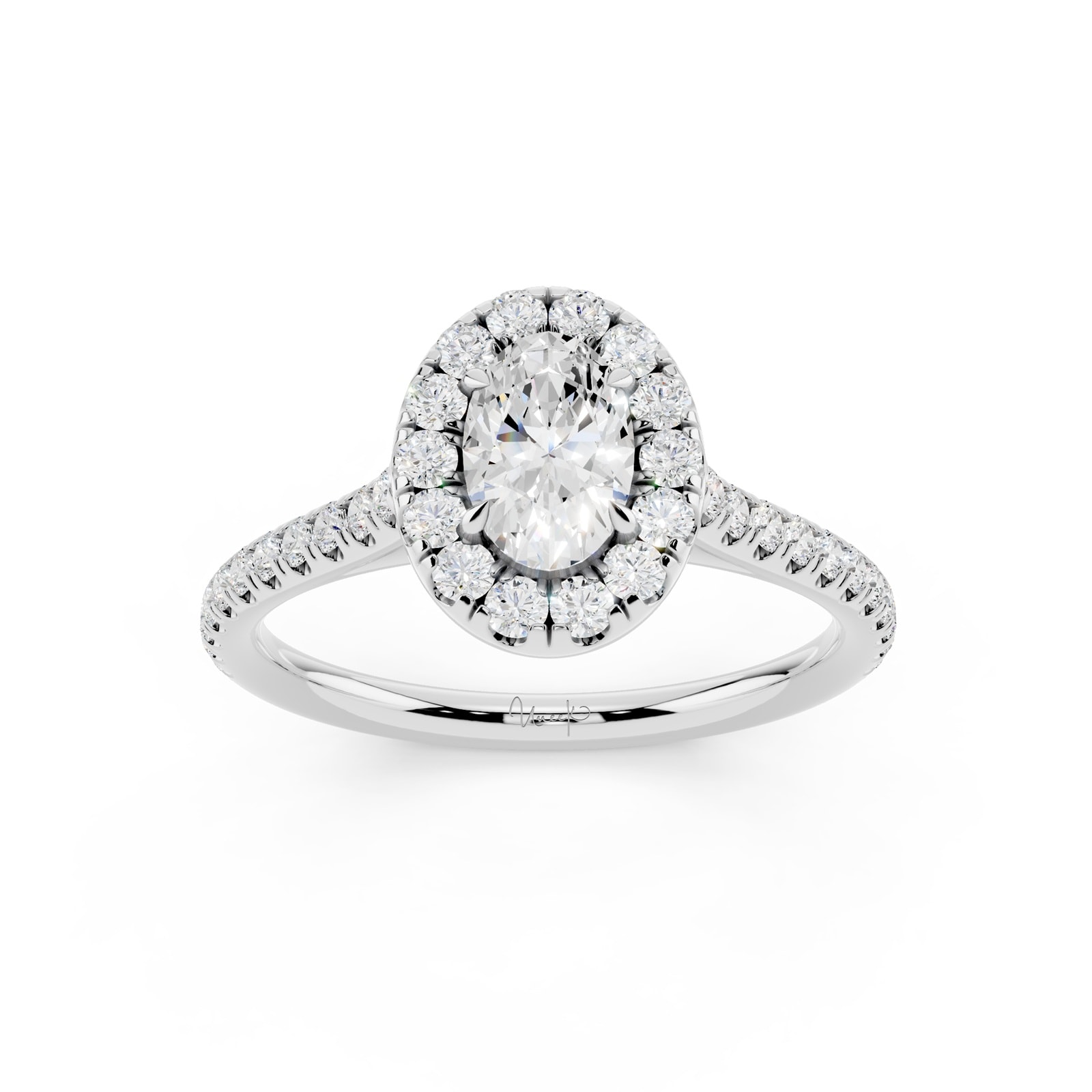 WOS Platinum 1.50cttw Diamond Oval Cut Halo Engagement Ring