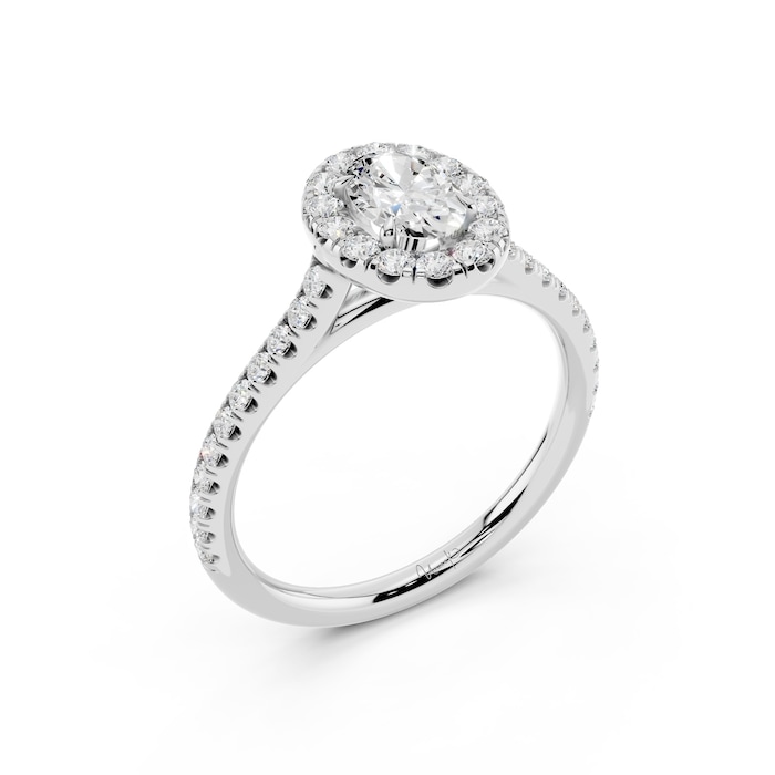 WOS Platinum 1.50cttw Diamond Oval Cut Halo Engagement Ring