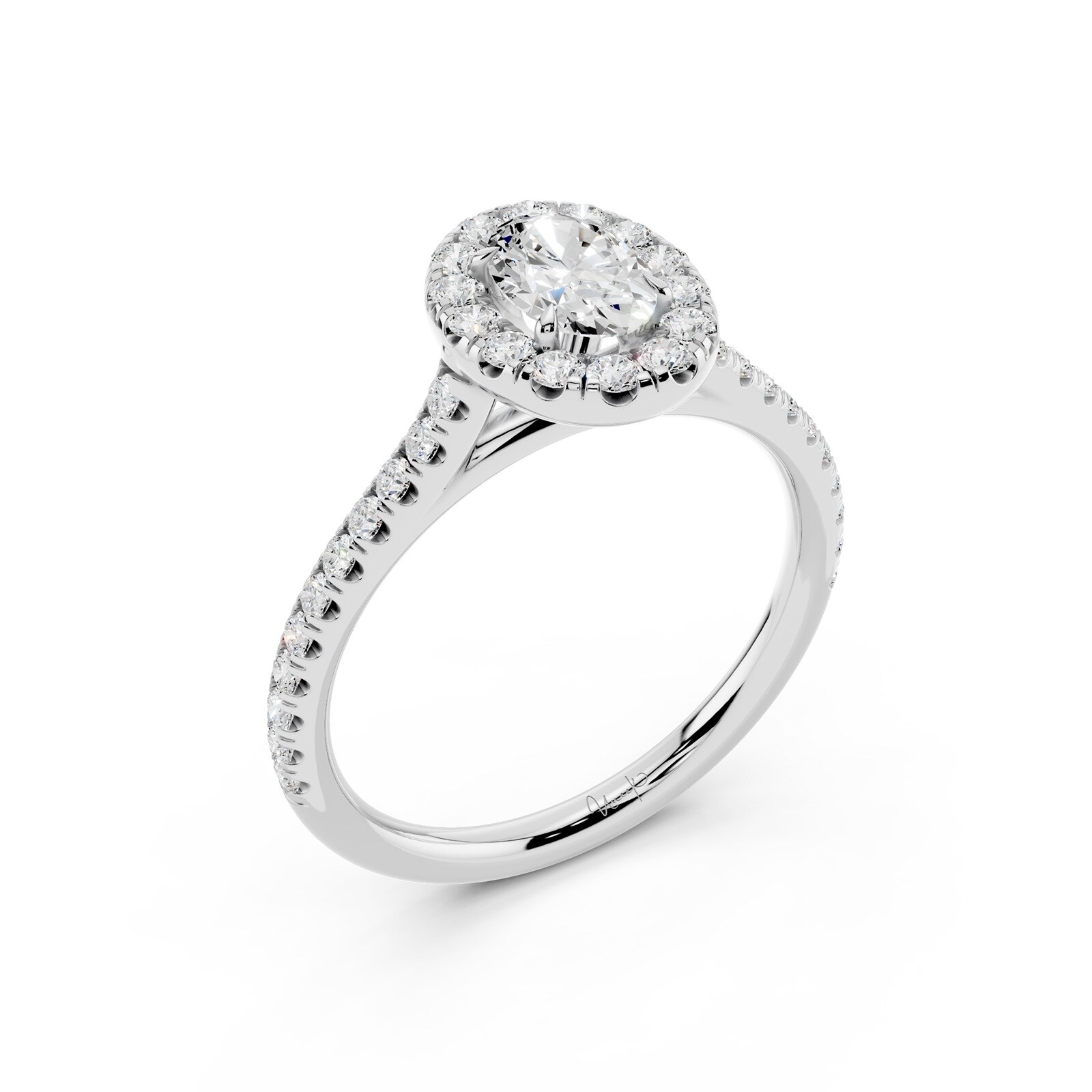 WOS Platinum 1.50cttw Diamond Oval Cut Halo Engagement Ring