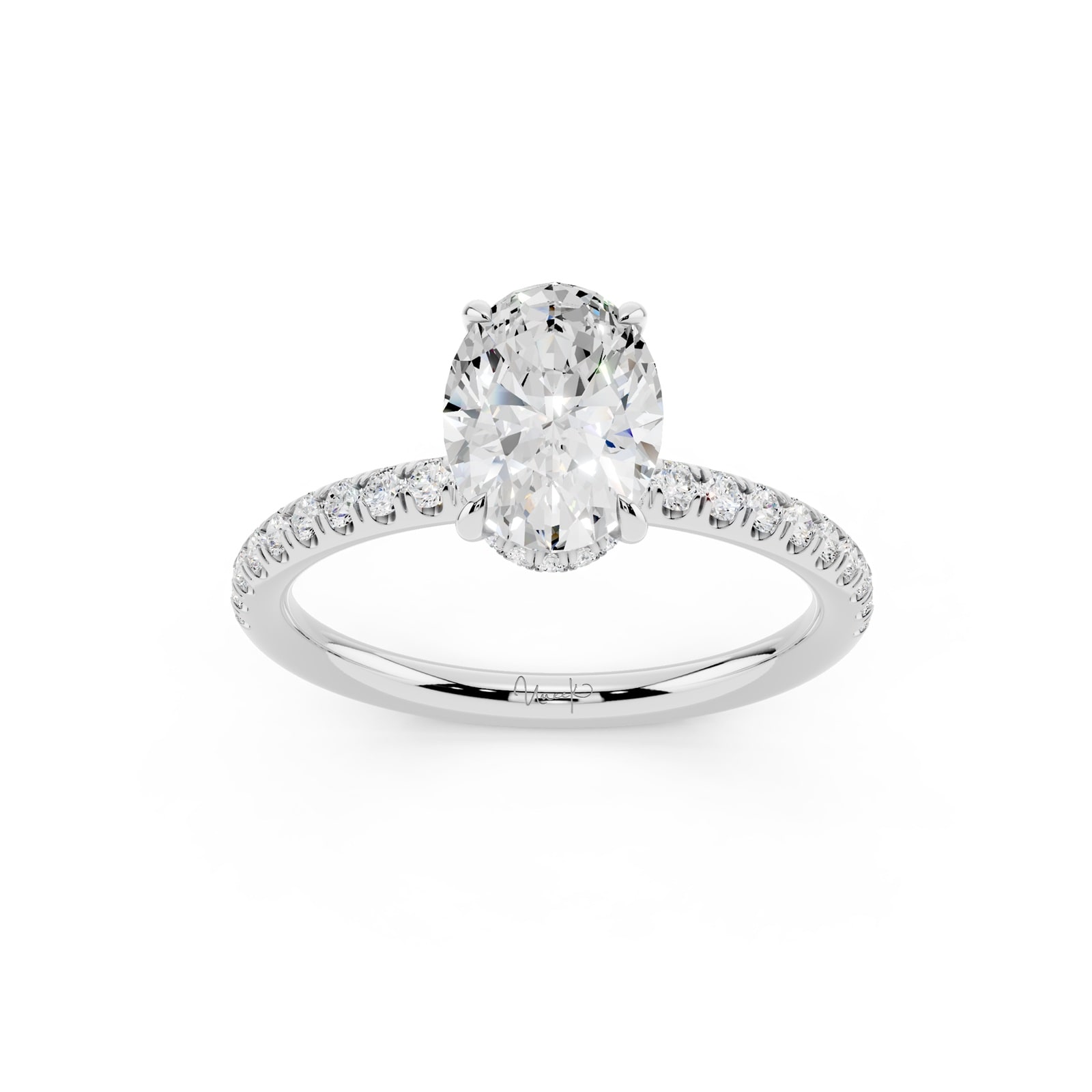 WOS Platinum 1.00cttw Diamond Oval Cut Hidden Halo Engagement Ring