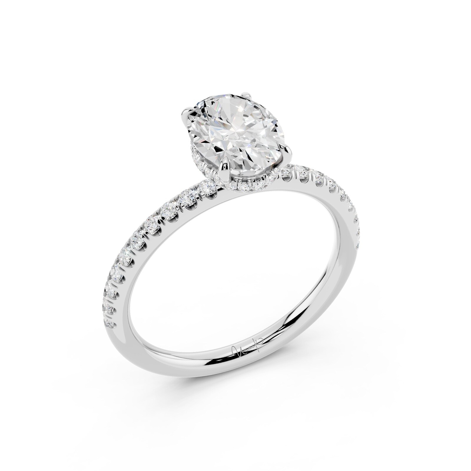 WOS Platinum 1.00cttw Diamond Oval Cut Hidden Halo Engagement Ring