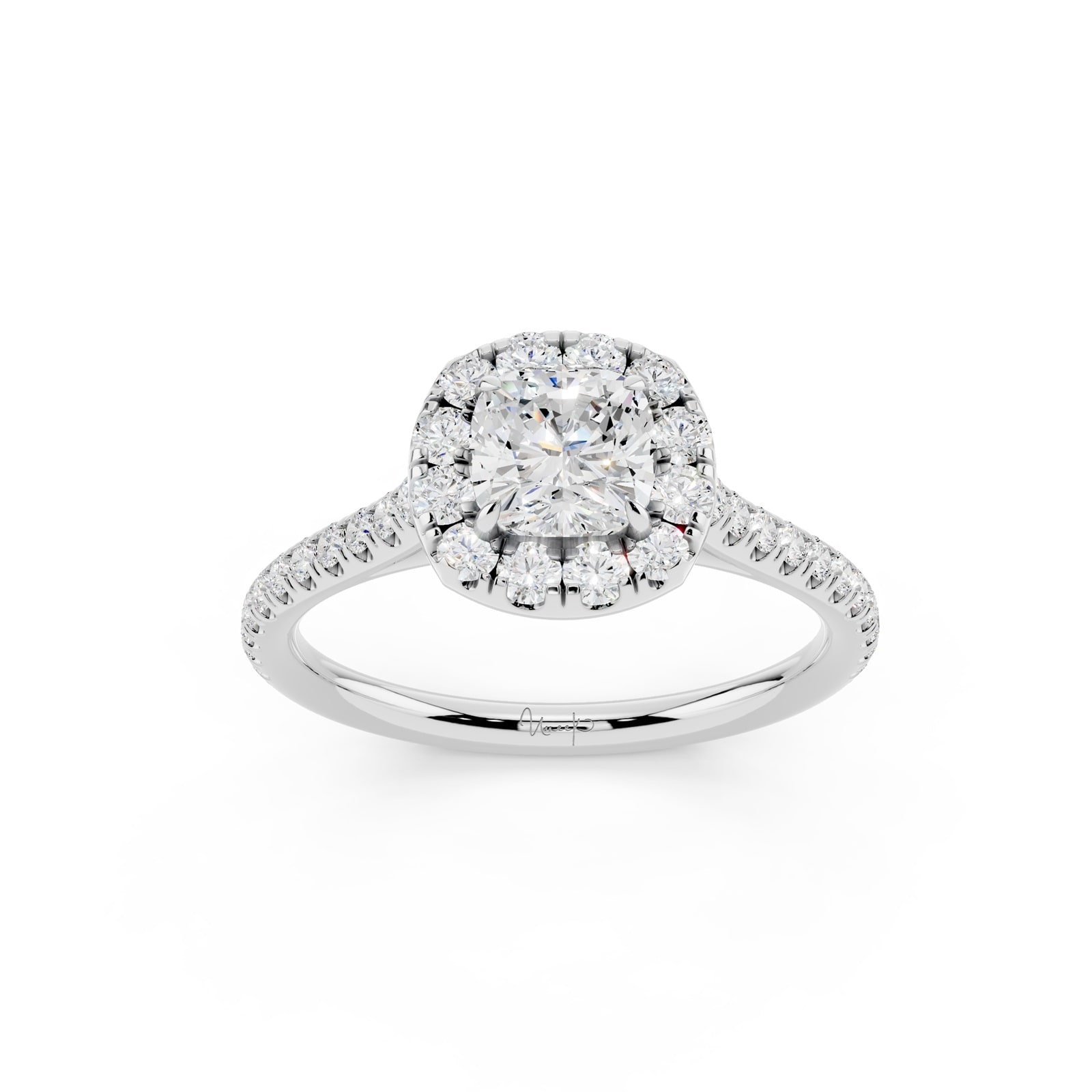 WOS Platinum 0.50cttw Diamond Cushion Cut Halo Engagement Ring