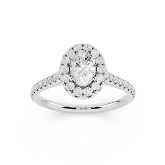WOS Platinum 0.50cttw Diamond Oval Cut Halo Engagement Ring