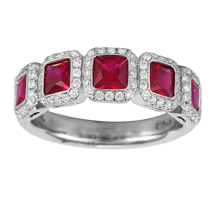 Mayors Platinum 0.30ct Diamond & Ruby Eternity Ring - Ring Size 6.5