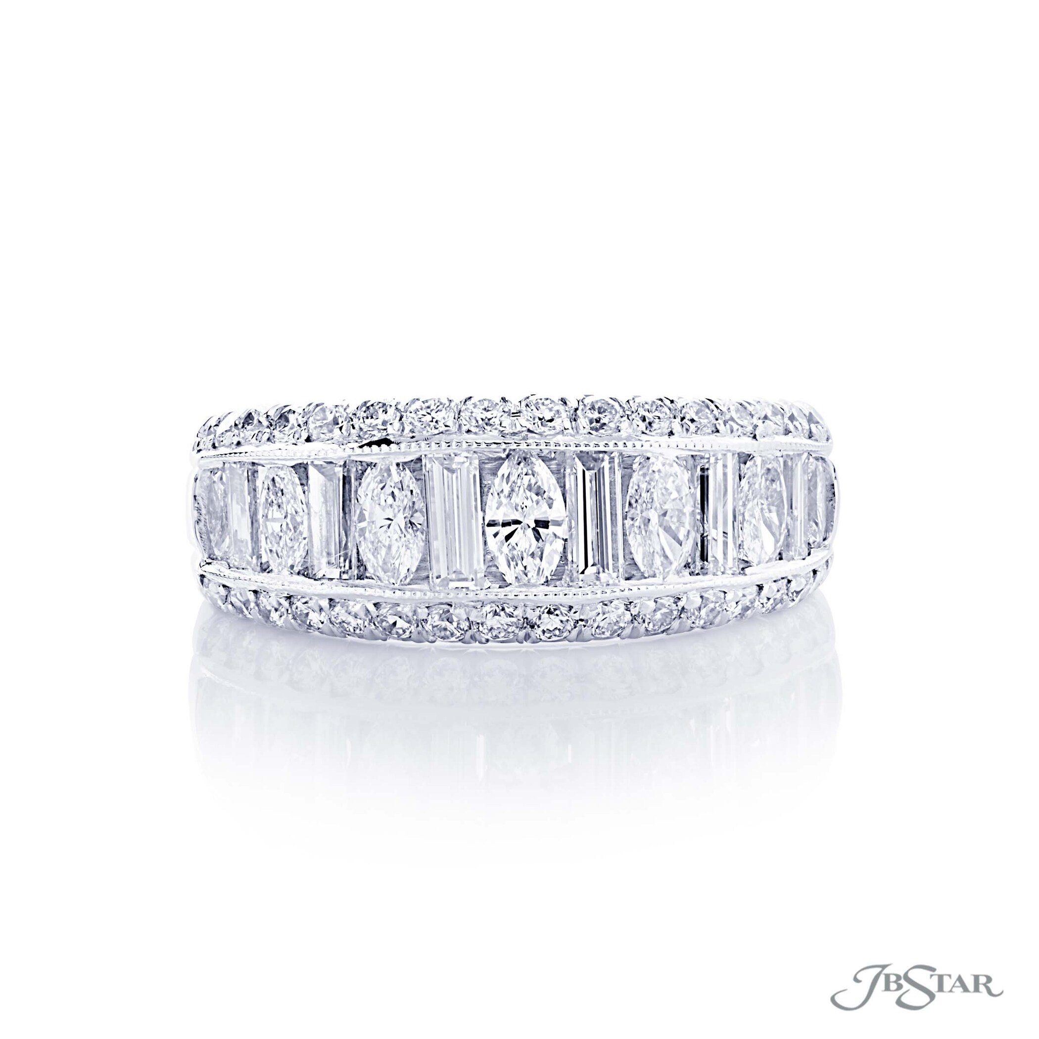 JB Star Platinum 1.61cttw Mixed Cut 3 Row Diamond Band -Ring Size 6.5