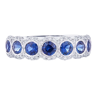 JB Star Platinum 1.24cttw Sapphire 0.20cttw Diamond Halo Diamond Band Size 6.5