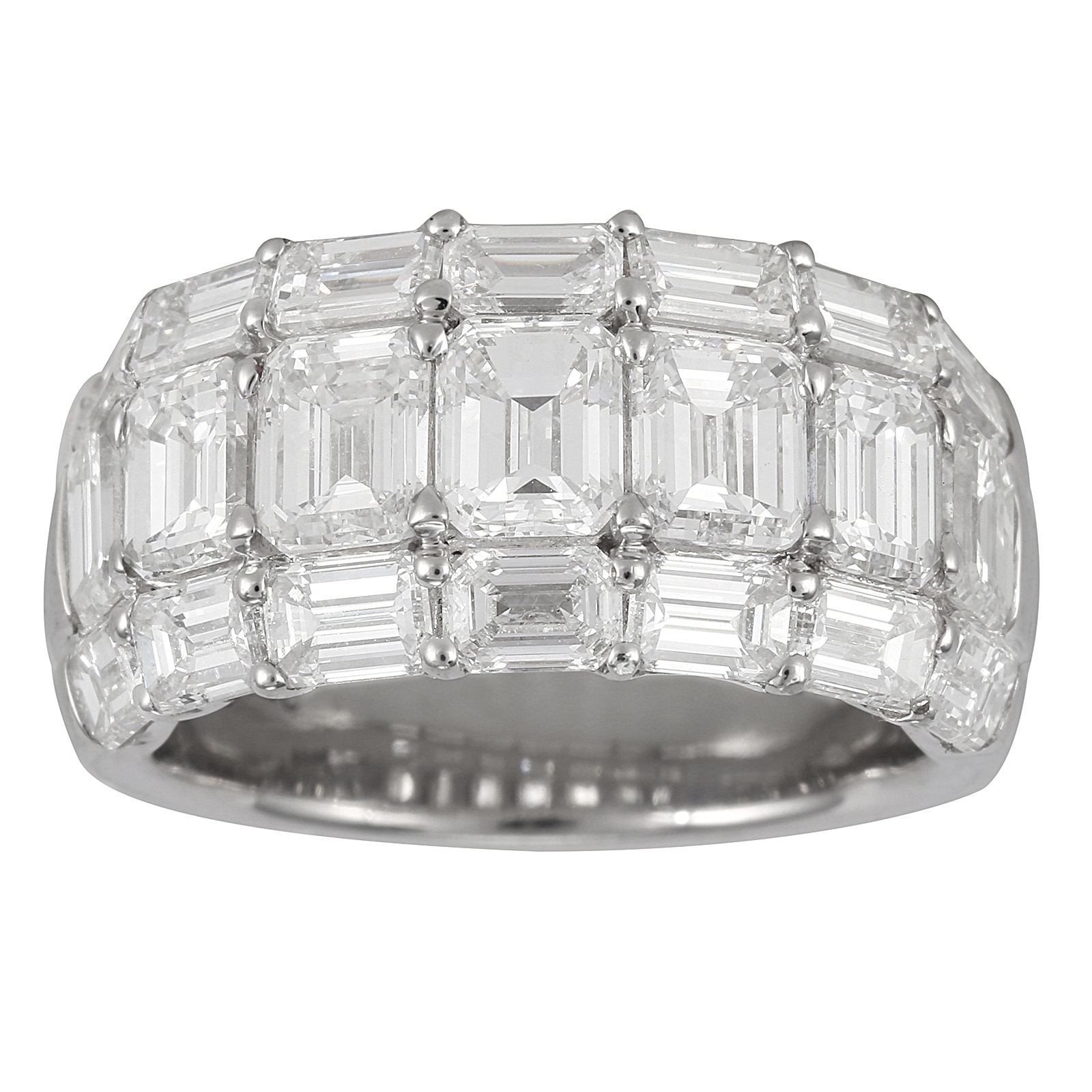 Mayors Platinum 3 Row Diamond Emerald Cut Eternity Ring - Ring Size 6.5