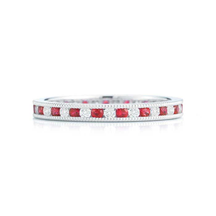 Mayors Platinum 0.38ctt Ruby & 0.32cttw Diamond Fancy Diamond Band