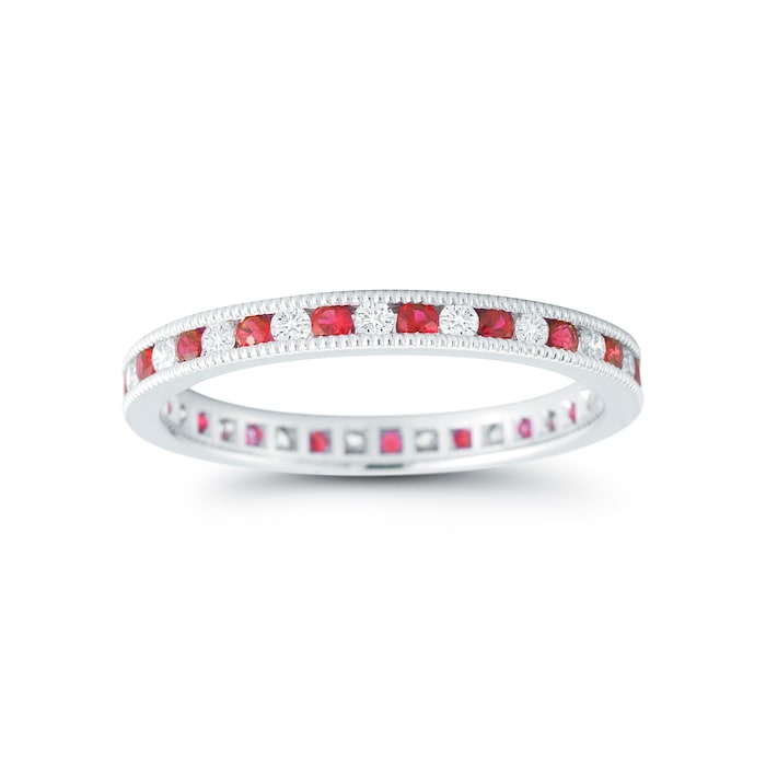 Mayors Platinum 0.38ctt Ruby & 0.32cttw Diamond Fancy Diamond Band