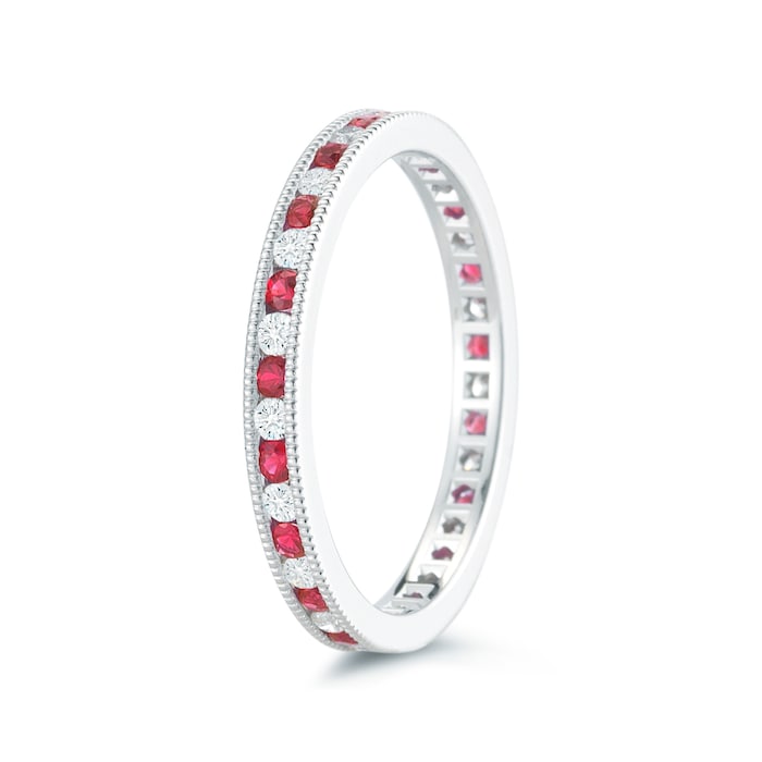 Mayors Platinum 0.38ctt Ruby & 0.32cttw Diamond Fancy Diamond Band