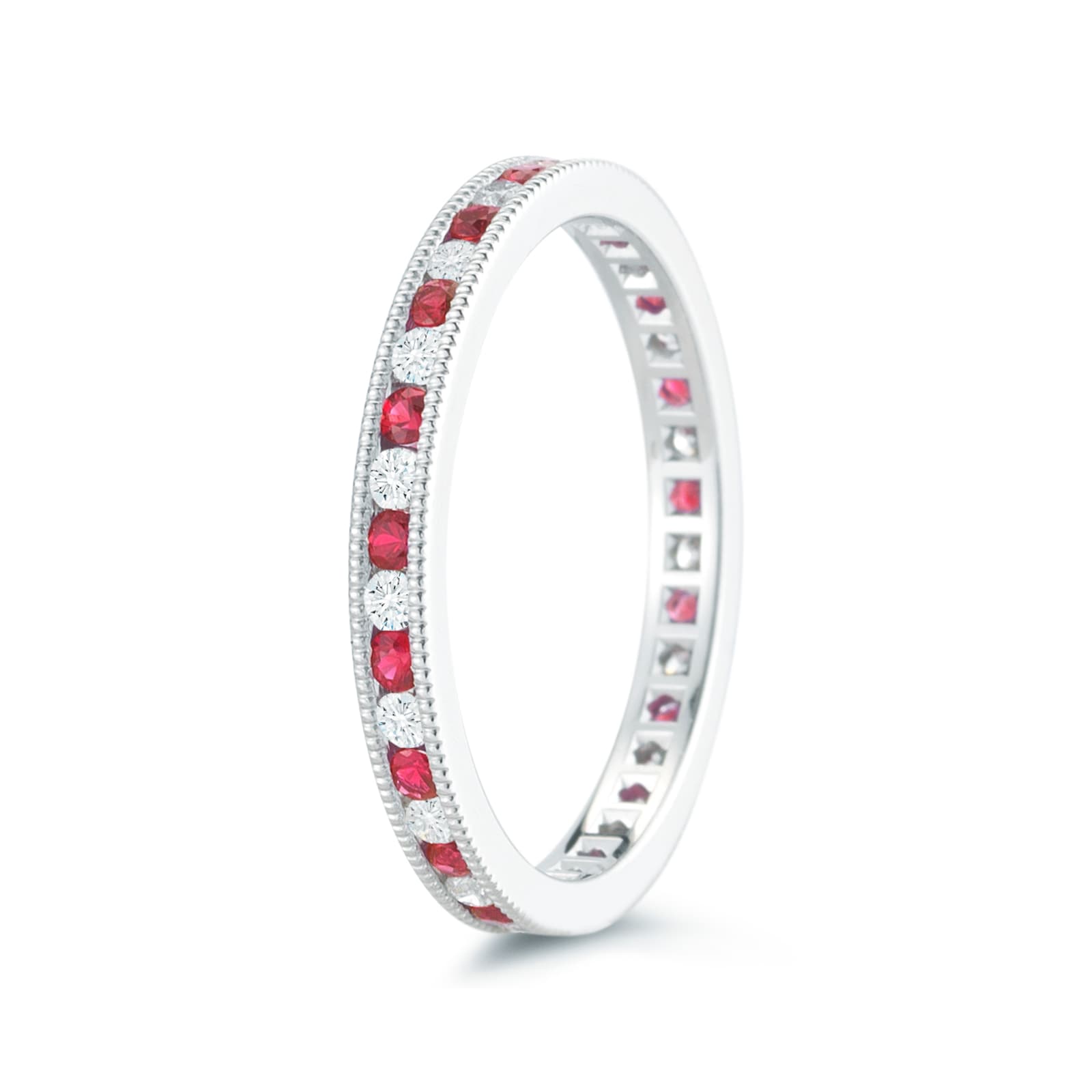 Mayors Platinum 0.38ctt Ruby & 0.32cttw Diamond Fancy Diamond Band