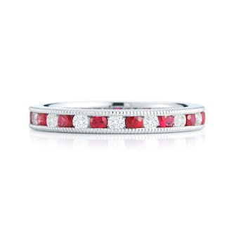 Mayors Platinum 0.68ctt Ruby & 0.56cttw Diamond Fancy Diamond Band Mayors Platinum 0.68ctt Ruby & 0.56cttw Diamond Fancy Diamond Band