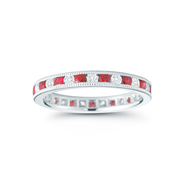 Mayors Platinum 0.68ctt Ruby & 0.56cttw Diamond Fancy Diamond Band