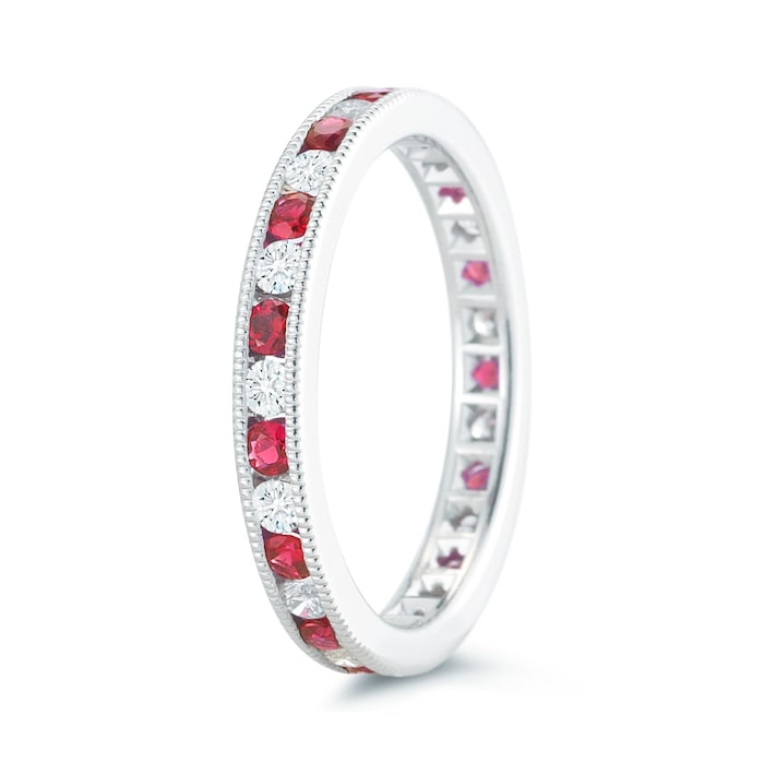 Mayors Platinum 0.68ctt Ruby & 0.56cttw Diamond Fancy Diamond Band