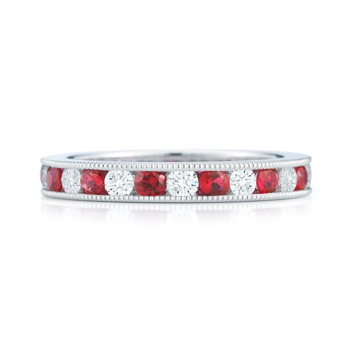 Mayors Platinum 0.99cttw Ruby & 0.78cttw Diamond Fancy Diamond Band