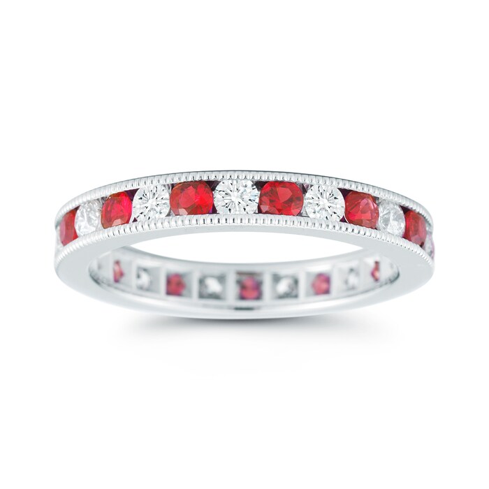 Mayors Platinum 0.99cttw Ruby & 0.78cttw Diamond Fancy Diamond Band