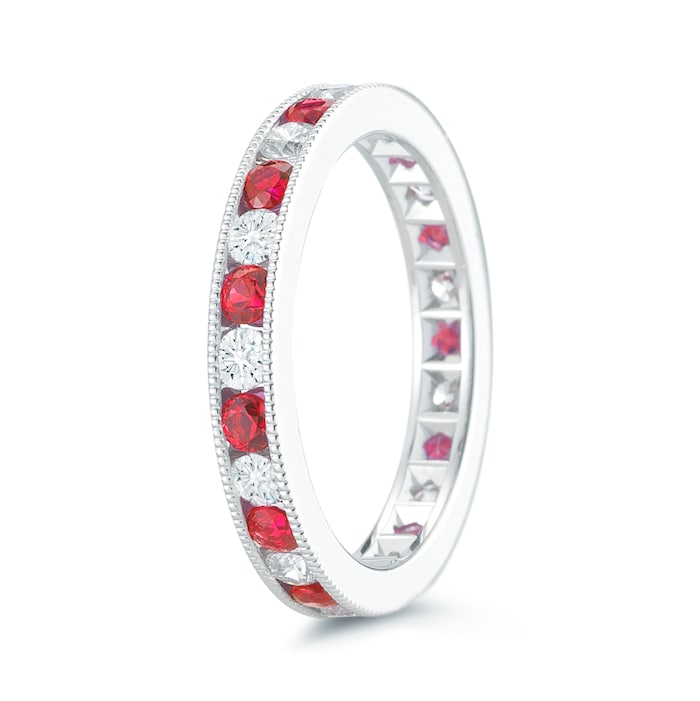 Mayors Platinum 0.99cttw Ruby & 0.78cttw Diamond Fancy Diamond Band