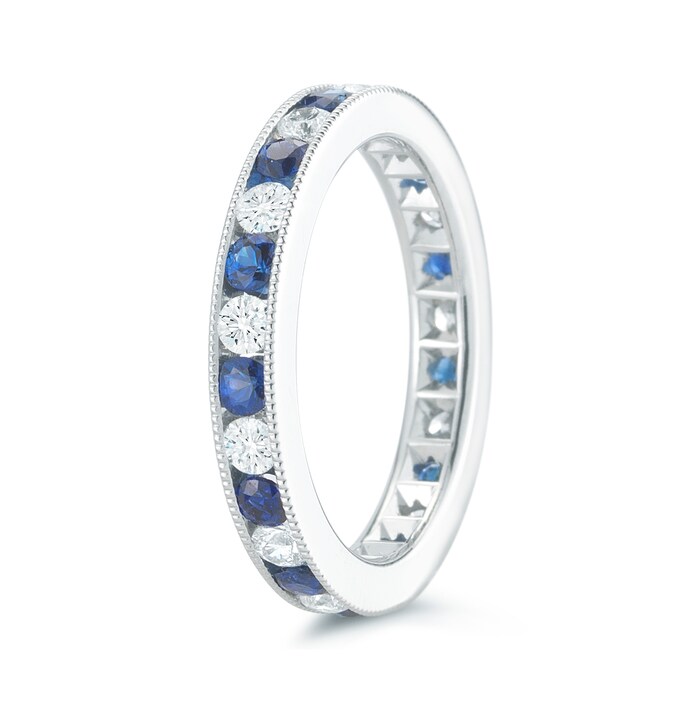 Mayors Platinum 0.98cttw Sapphire & 0.78cttw Diamond Fancy Diamond Band