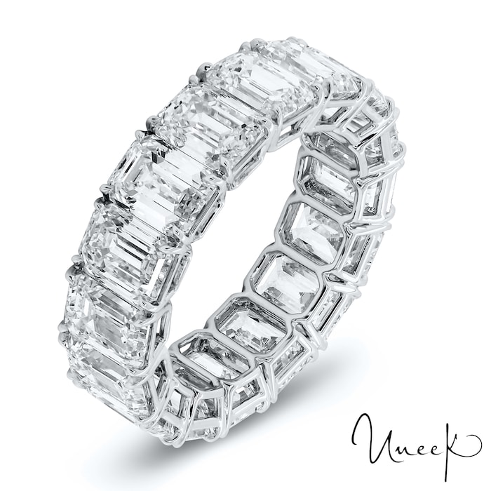 Uneek Platinum 11.64cttw Emerald Cut Diamond Full Eternity Band