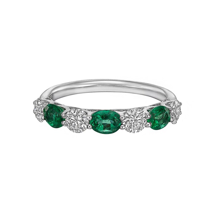Uneek 18k White Gold 0.77cttw Emerald and 0.75cttw Round Diamond Band