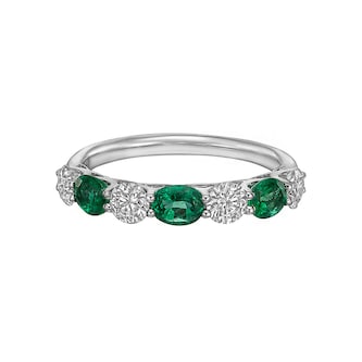 Uneek 18k White Gold 0.77cttw Emerald and 0.75cttw Round Diamond Band Uneek 18k White Gold 0.77cttw Emerald and 0.75cttw Round Diamond Band