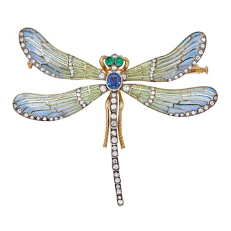 Betteridge 18k Yellow Gold 1.14cttw Diamond and Enamel Dragonfly Brooch