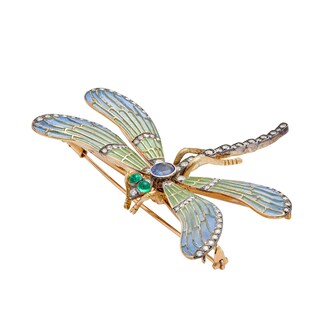 Betteridge 18k Yellow Gold 1.14cttw Diamond and Enamel Dragonfly Brooch