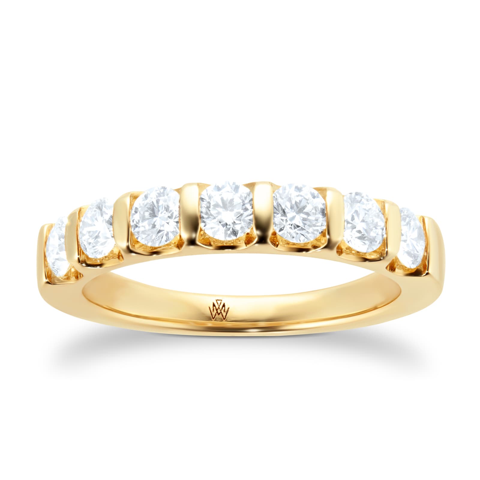 18ct Yellow Gold 1.00cttw Diamond Bar Set Eternity Ring - Ring Size N