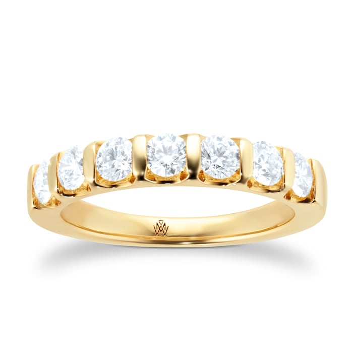 Goldsmiths 18ct Yellow Gold 1.00cttw Diamond Bar Set Eternity Ring - Ring Size N