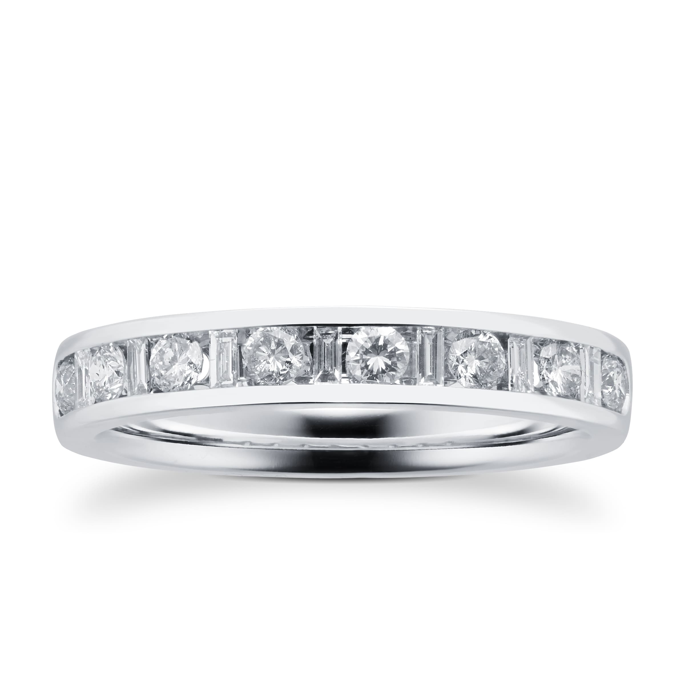 Click to view product details and reviews for Baguette And Brilliant Cut 050 Carat Total Weight Diamond Half Eternity Ring In 18 Carat White Gold Ring Size K.