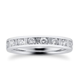 Goldsmiths Baguette And Brilliant Cut 0.50 Carat Total Weight Diamond Half Eternity Ring In 18 Carat White Gold